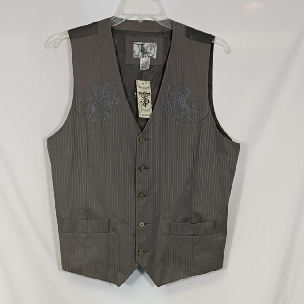 NWT True Saints By Johnny Max Mens Dragon Embroidery Vest Size XL Pinstripe